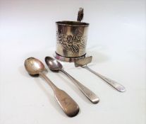 A Silver Pusher, Two Silver Spoons & A White Metal