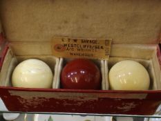 Two Early 20thC. Ivory Snooker Balls & One Other