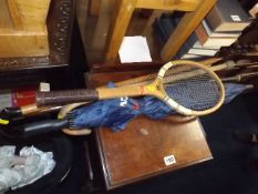 A Tennis Racket, Walking Cane & Other Items