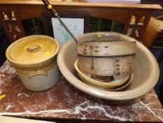 A Large Stoneware Salt Bowl & Other Vintage Kitche
