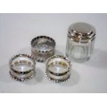 Three Silver Napkin Rings & A Dressing Table Tidy