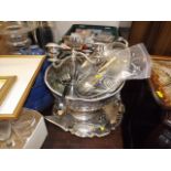 A Victorian Silver Plated Punch Bowl, A Plated Tra