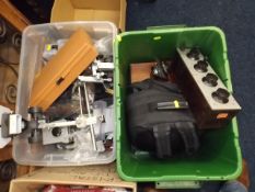 Two Boxes Of Gadgets, Components & Microscope Item