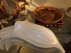 Two Studio Pottery Slipware Bowls & Two Wall Sconc