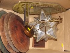 A Box Of Various Items Including A Brass Star Lamp