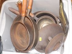 A Boxed Quantity Of Cast Iron Skillets & Pans