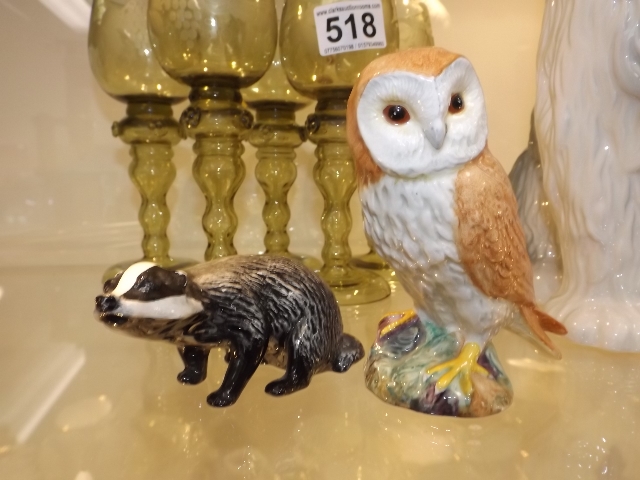 A Beswick Badger Twinned With Beswick Owl