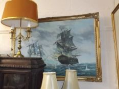 A Gilt Framed Oil Of Galleon Seascape