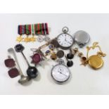 A Miniature Medal Set, Pocket Watch & Guard Chain