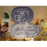 Two 19thC. Blue & White Transferware Meat Dishes