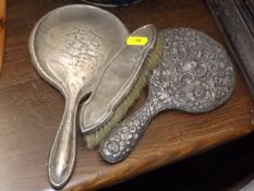 Three Silver Backed Dressing Table Items A/F