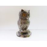 A White Metal Rhodium Plated Owl With Continental