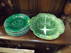 A Majolica Cabbage Leaf Bowl & Similar Plates
