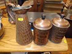 A Copper Water Jug & Two Copper Canisters