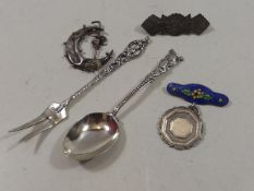 A Small Silver Pickle Fork, A Silver Tea Spoon & O