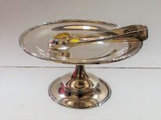 A Silver Sweet Tazza & A Set Of Silver Tongs