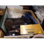 A Boxed Quantity Of Vintage Cameras & Other Relate