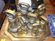Twelve George V Brass Weights & A Brass Tray