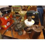 An Oil Lamp Base, Two Spelter Figures A/F & Other