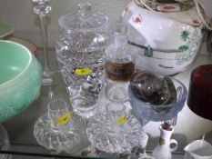 A Pair Of Liskeard Glass Candle Holders & Other Gl