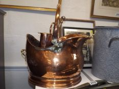 A Copper Coal Bucket & Contents