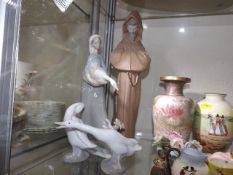 A Lladro Monk & A Lladro Girl With Geese