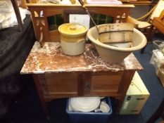 A C.1900 Pine Wash Stand With Marble Top
