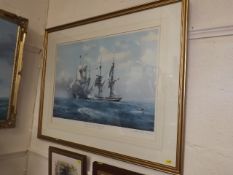 A Signed Print Of A Galleon Sea Battle