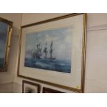 A Signed Print Of A Galleon Sea Battle