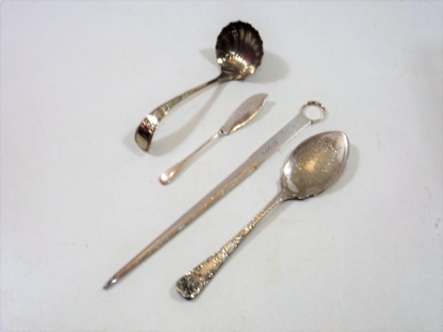 A Silver Plated Letter Opener & Other Plated Ware