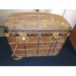 A Large Domed Pirates Chest With Steel & Brass Fit