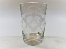 An etched Masonic whisky tumbler
