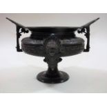 A 19thC. bronze tazza with attached female bust &