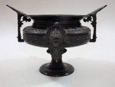 A 19thC. bronze tazza with attached female bust &