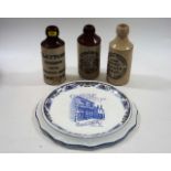 An advertising ware plate & three stoneware ginger