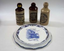 An advertising ware plate & three stoneware ginger