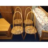 Four 1970'S Ercol Retro Elm Seated Dining Chairs