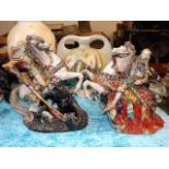 Two Large Mythical Ceramic Figures On Horseback, S