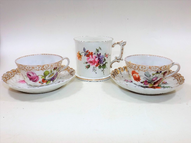 Two 19thC. Nymphenburg porcelain cups & saucers tw