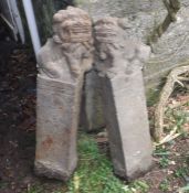 A pair of early Chinese carved stone temple pillar