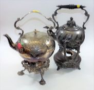A silver plated Victorian spirit kettle twinned wi