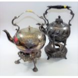 A silver plated Victorian spirit kettle twinned wi