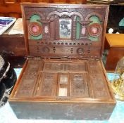 A 19thC. Carved Indian Mandalay Box With Brass Fit
