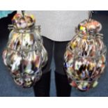 A Large Pair Of Venetian Coloured Glass Lamp Shade