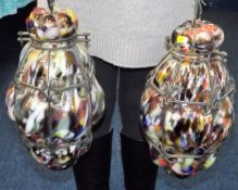 A Large Pair Of Venetian Coloured Glass Lamp Shade