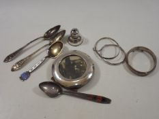 A small silver salt, two silver spoons & other whi
