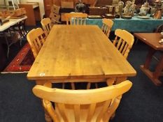 Large pine farm house table with 6 chairs