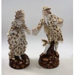 A Pair Of Late 19thC. Volkstedt German Porcelain Figures Approx. 15.75in High, Male Figure Has Three