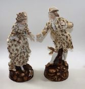A Pair Of Late 19thC. Volkstedt German Porcelain Figures Approx. 15.75in High, Male Figure Has Three