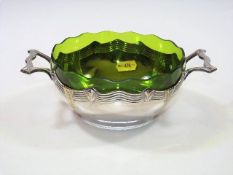 A silver plated WMF bonbon tray with green glass i